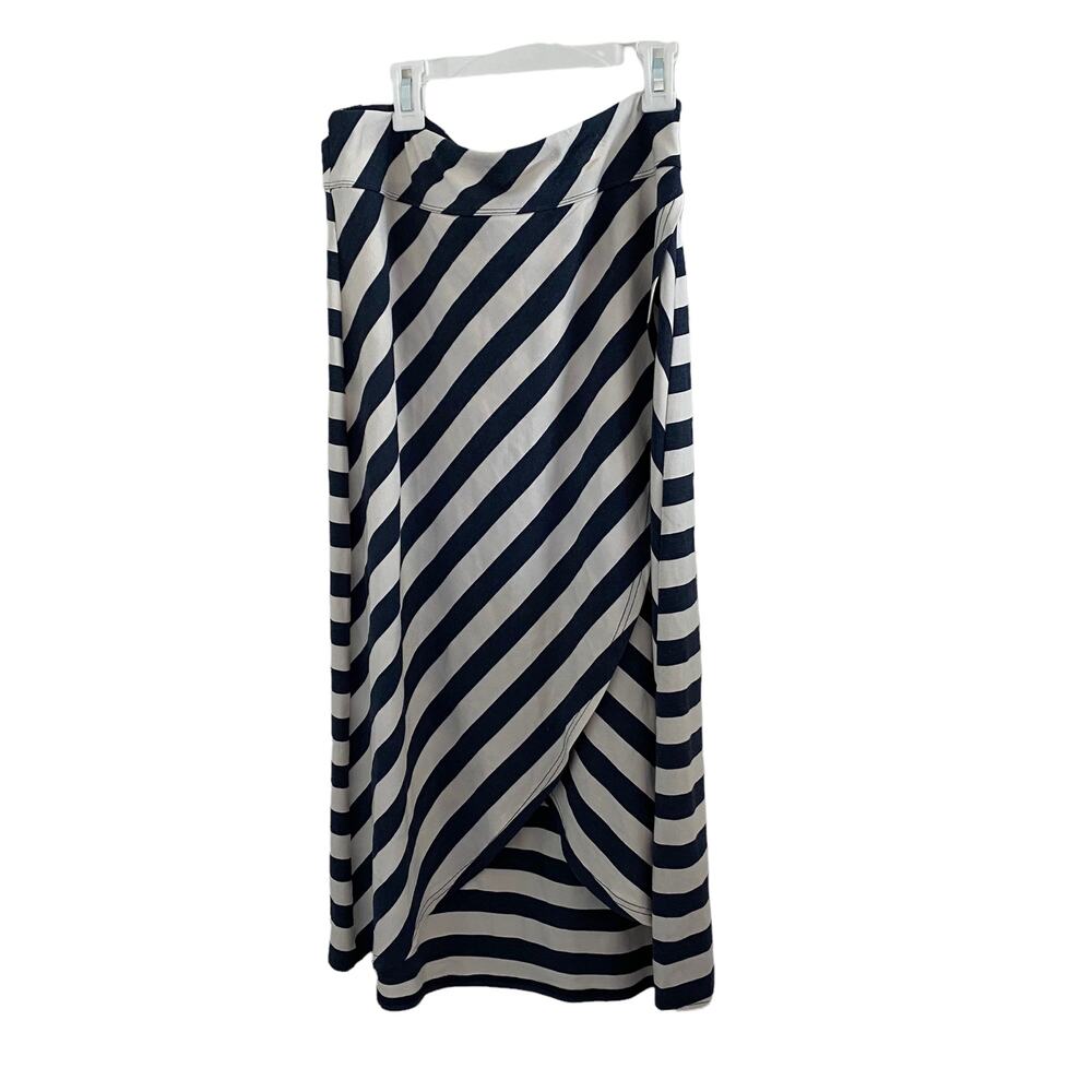 Athleta Skirt Womens Size Small Navy Blue Ribbon Stripe Nautical Midi Super soft